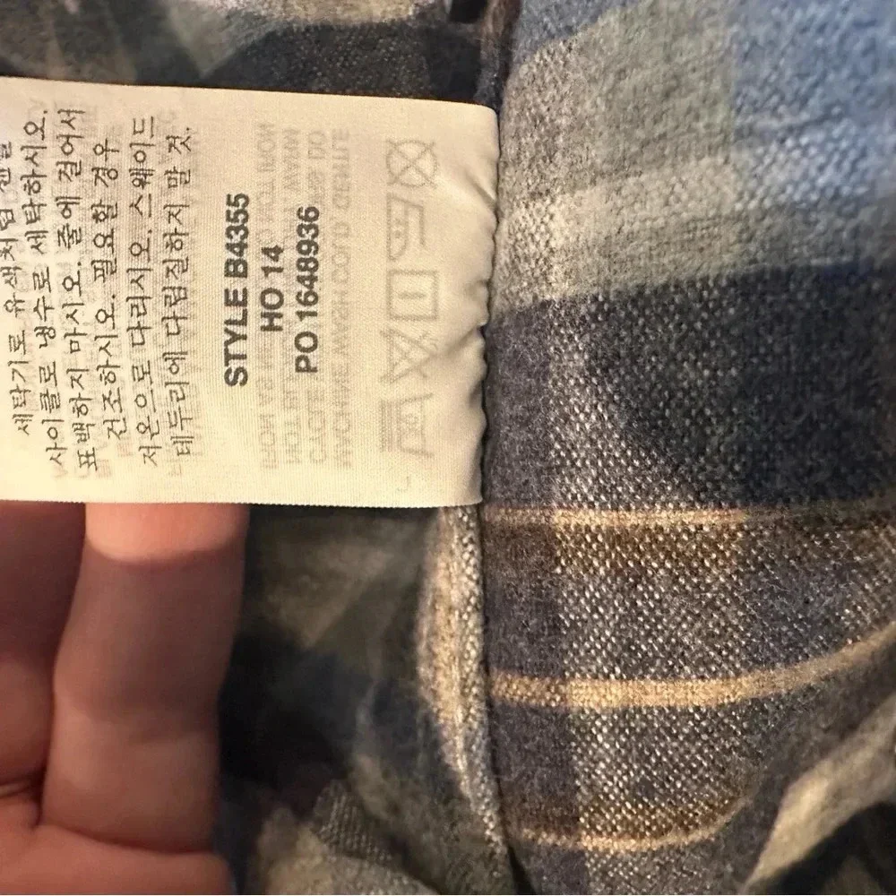 J.Crew blue/grey plaid flannel button down with suede elbow pads